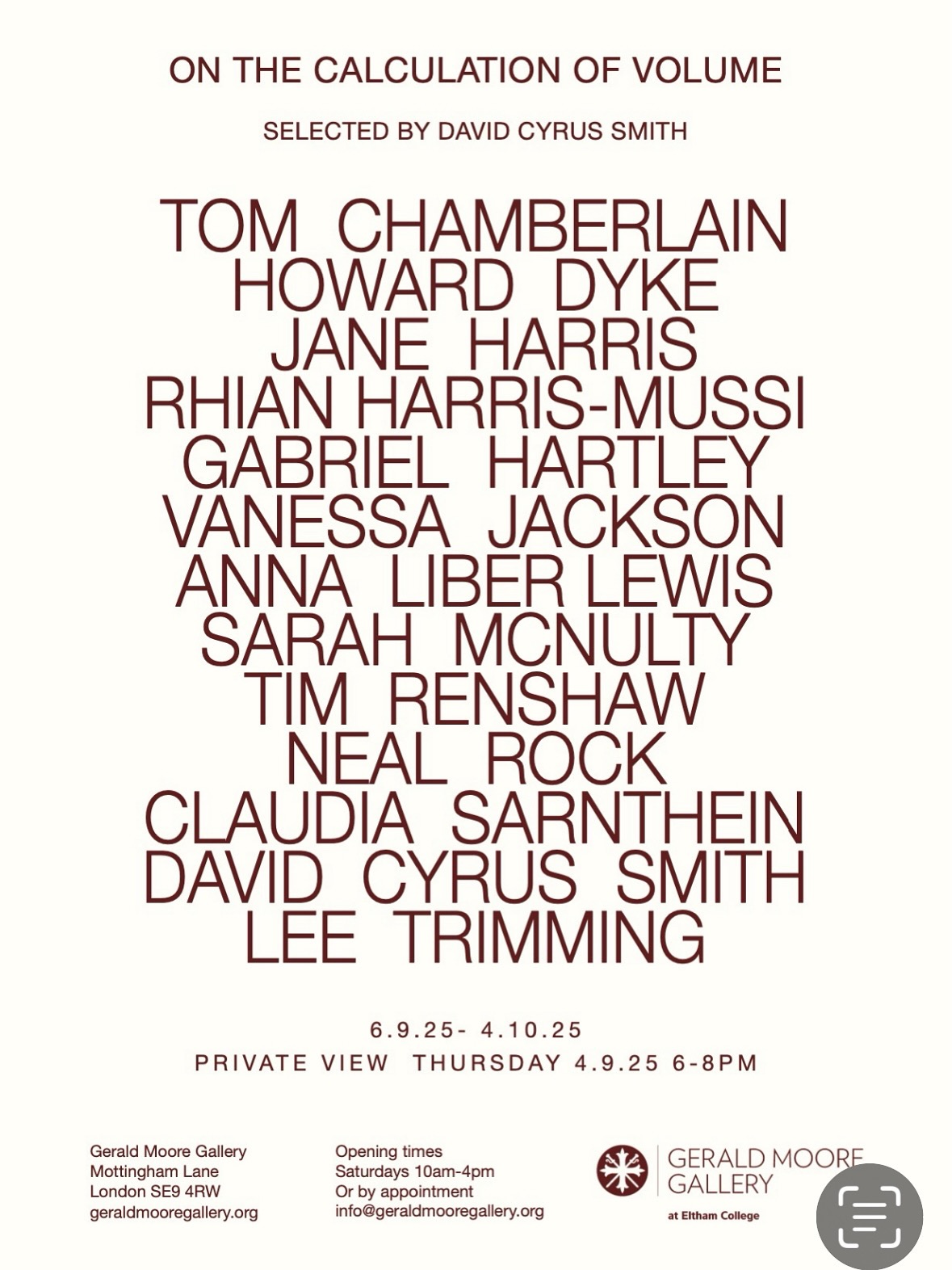 On the Calculation of Volume, Gerald Moore Gallery, Eltham College